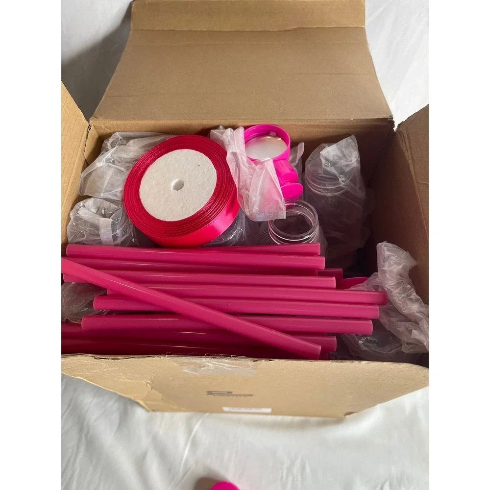 Layhit 24 Set Honey Bear Bottles Rose Red Lids Straws Ribbon‎ Party Favors